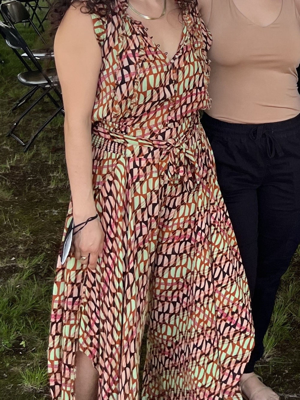Free People Geometric Print Sleeveless Jumpsuit in Mint, Pink & Brown